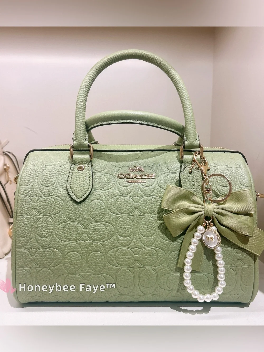 NWT Coach Rowan Satchel Bag In Signature Leather CEW03 Gold/Pistachio